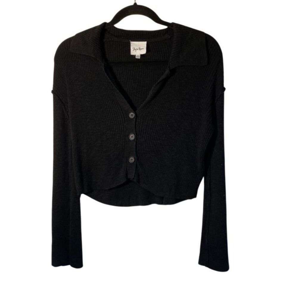 Sky to moon black ribbed cropped whimsigoth Gothic sweater cardigan S